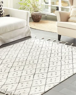 New Beliani Tappeto AGADIR Bianco sporco Cotone Bianco Nero