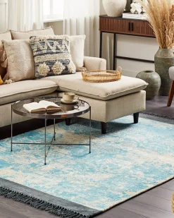 Best Beliani Tappeto AKARSU Blu Viscosa Beige Blu