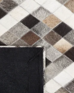 Sale Beliani Tappeto AKDERE Marrone Pelle naturale Beige Bianco Marrone Grigio Multicolore