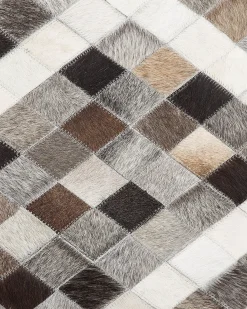 Sale Beliani Tappeto AKDERE Marrone Pelle naturale Beige Bianco Marrone Grigio Multicolore