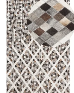 Sale Beliani Tappeto AKDERE Marrone Pelle naturale Beige Bianco Marrone Grigio Multicolore