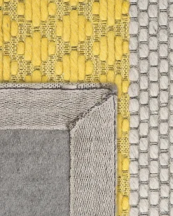 New Beliani Tappeto AKKAYA Giallo 140 x 200 cm Lana Beige Giallo Grigio Nero Multicolore