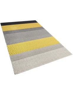 New Beliani Tappeto AKKAYA Giallo 140 x 200 cm Lana Beige Giallo Grigio Nero Multicolore