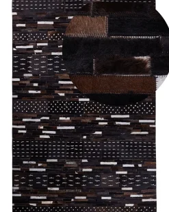 Discount Beliani Tappeto AKSEKI Marrone scuro Pelle naturale Beige Marrone