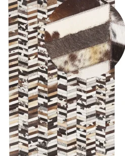Hot Beliani Tappeto AKYELE Marrone Pelle naturale Bianco Marrone Multicolore