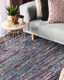 New Beliani Tappeto ALANYA Multicolore Cotone Blu Viola Multicolore