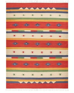 Outlet Beliani Tappeto ALAPARS Multicolore Cotone Kilim Beige Rosso Multicolore
