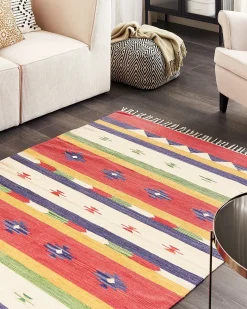 Outlet Beliani Tappeto ALAPARS Multicolore Cotone Kilim Beige Rosso Multicolore