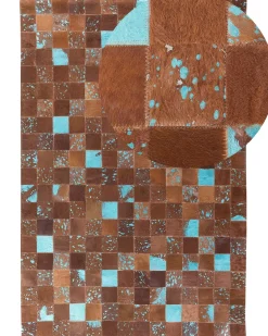 Best Beliani Tappeto ALIAGA Marrone Pelle naturale Blu Marrone Multicolore