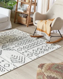 New Beliani Tappeto ALKENT Bianco Lana Bianco Nero