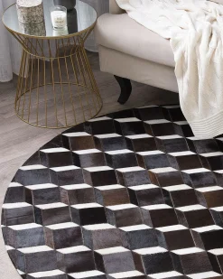 Best Beliani Tappeto ALPKOY Marrone Pelle naturale Bianco Marrone Nero