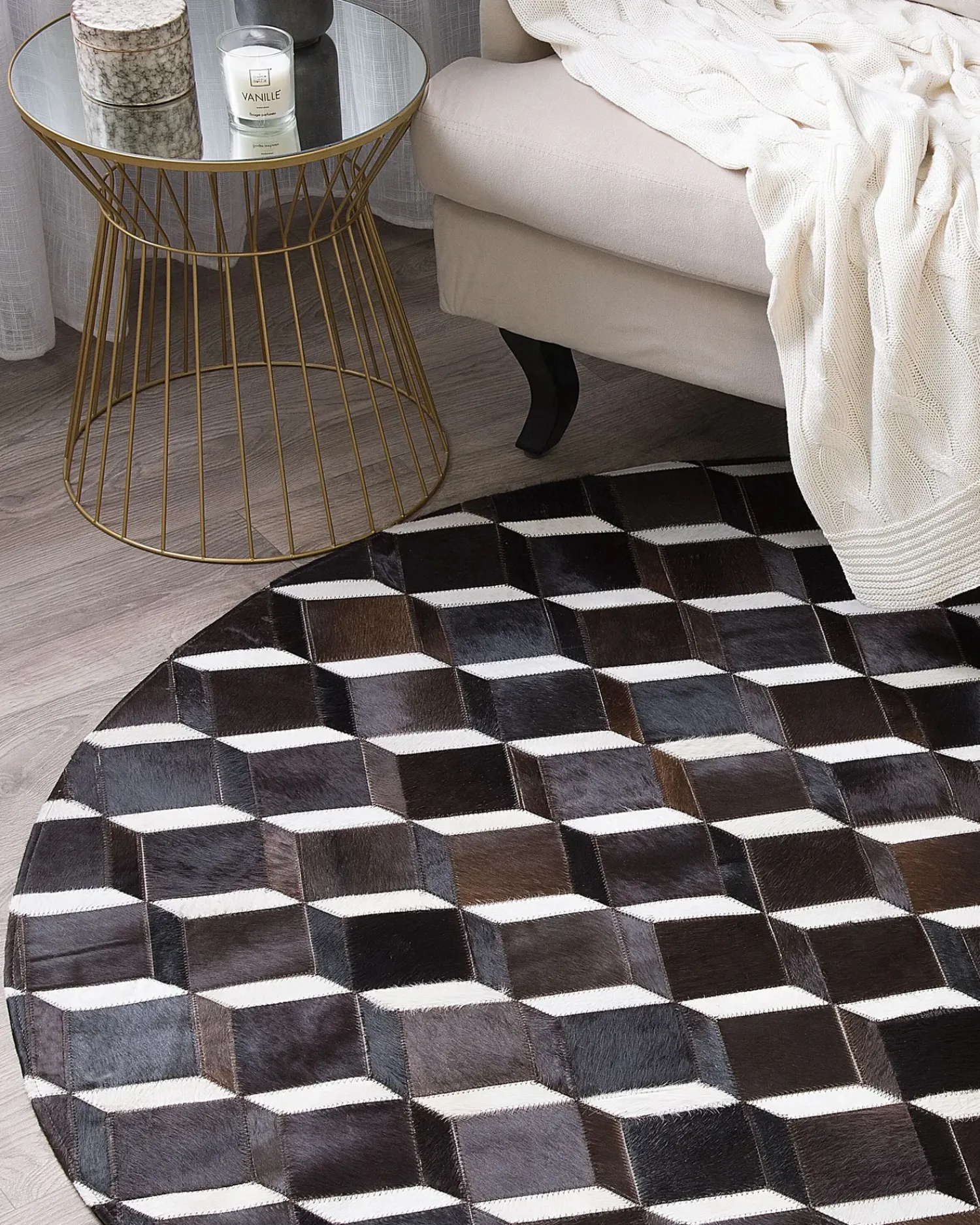 Best Beliani Tappeto ALPKOY Marrone Pelle naturale Bianco Marrone Nero