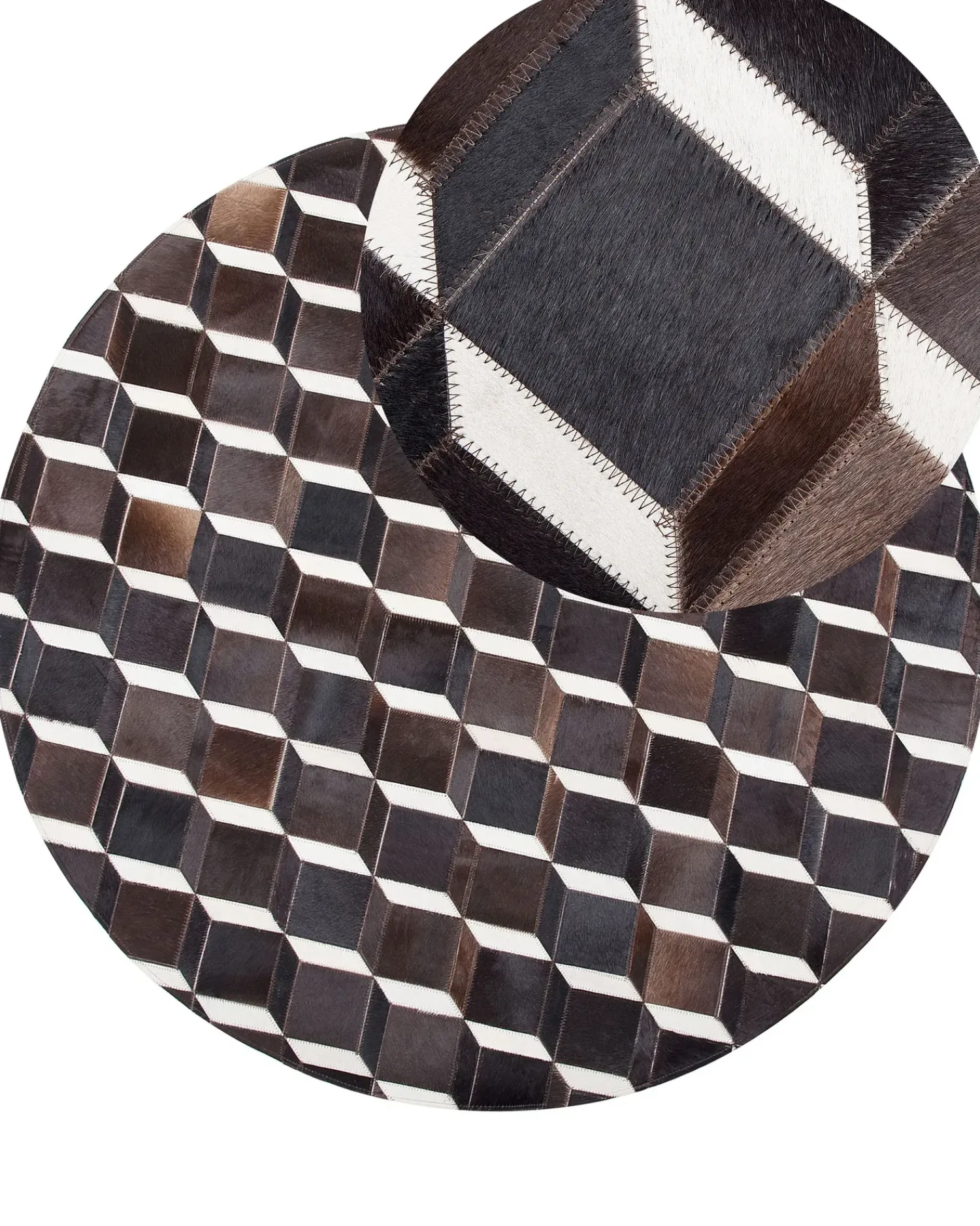 Best Beliani Tappeto ALPKOY Marrone Pelle naturale Bianco Marrone Nero