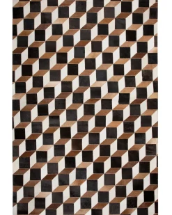 Sale Beliani Tappeto ALPKOY Marrone Pelle naturale Bianco Marrone Nero