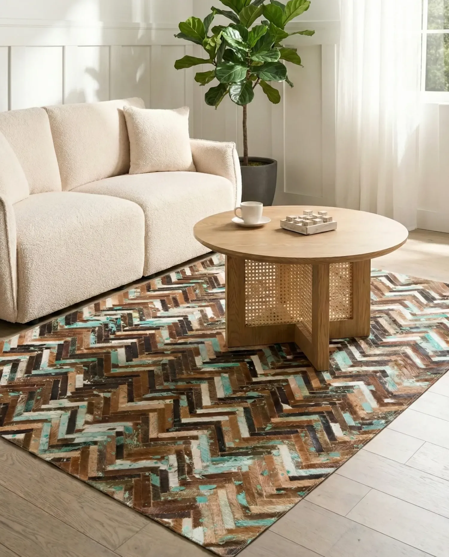 Sale Beliani Tappeto AMASYA Marrone Pelle naturale Blu Marrone Multicolore
