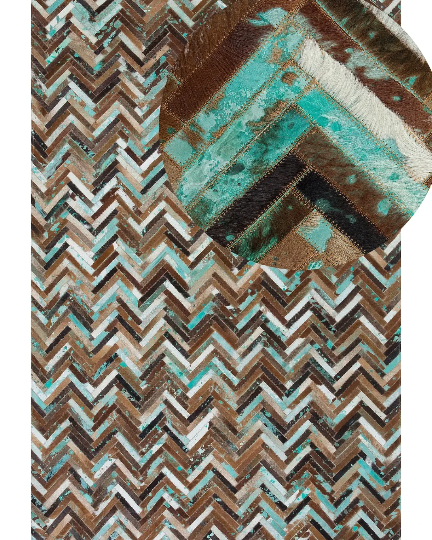 Sale Beliani Tappeto AMASYA Marrone Pelle naturale Blu Marrone Multicolore