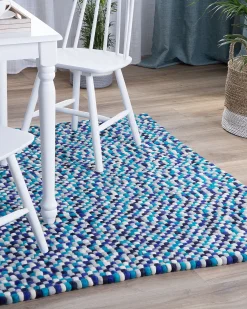 Sale Beliani Tappeto AMDO Blu marino 160 x 230 cm Lana Bianco Blu Viola Multicolore