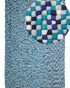 Sale Beliani Tappeto AMDO Blu marino 160 x 230 cm Lana Bianco Blu Viola Multicolore