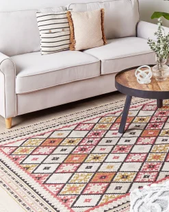 Hot Beliani Tappeto ANADAG Rosso Cotone Beige Giallo Rosso Nero