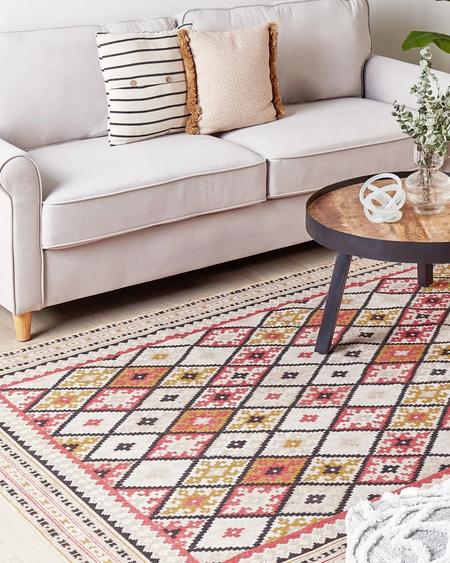 Hot Beliani Tappeto ANADAG Rosso Cotone Beige Giallo Rosso Nero