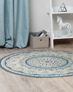 Discount Beliani Tappeto ANADERE Blu ø 120 cm Iuta Beige Blu