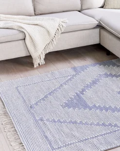 Hot Beliani Tappeto ANSAR Blu Cotone Bianco Blu