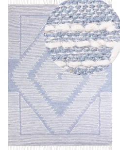 Hot Beliani Tappeto ANSAR Blu Cotone Bianco Blu