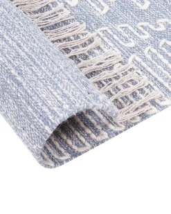 Hot Beliani Tappeto ANSAR Blu Cotone Bianco Blu