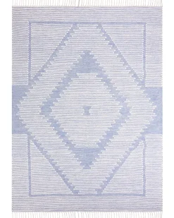 Hot Beliani Tappeto ANSAR Blu Cotone Bianco Blu