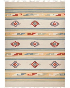Clearance Beliani Tappeto APARAN Beige Cotone Kilim Beige Blu Rosso Multicolore
