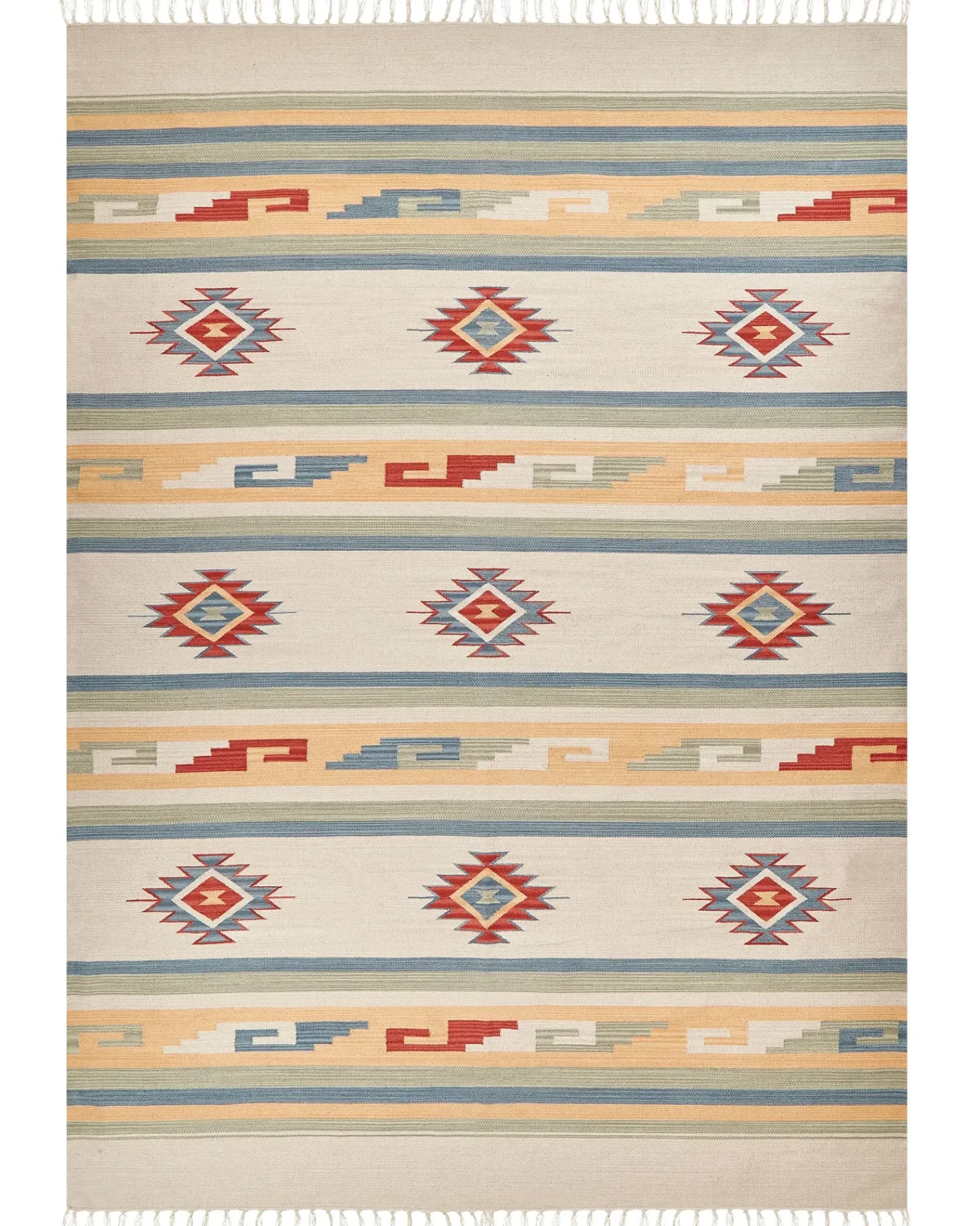 Clearance Beliani Tappeto APARAN Beige Cotone Kilim Beige Blu Rosso Multicolore