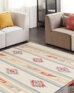 Clearance Beliani Tappeto APARAN Beige Cotone Kilim Beige Blu Rosso Multicolore