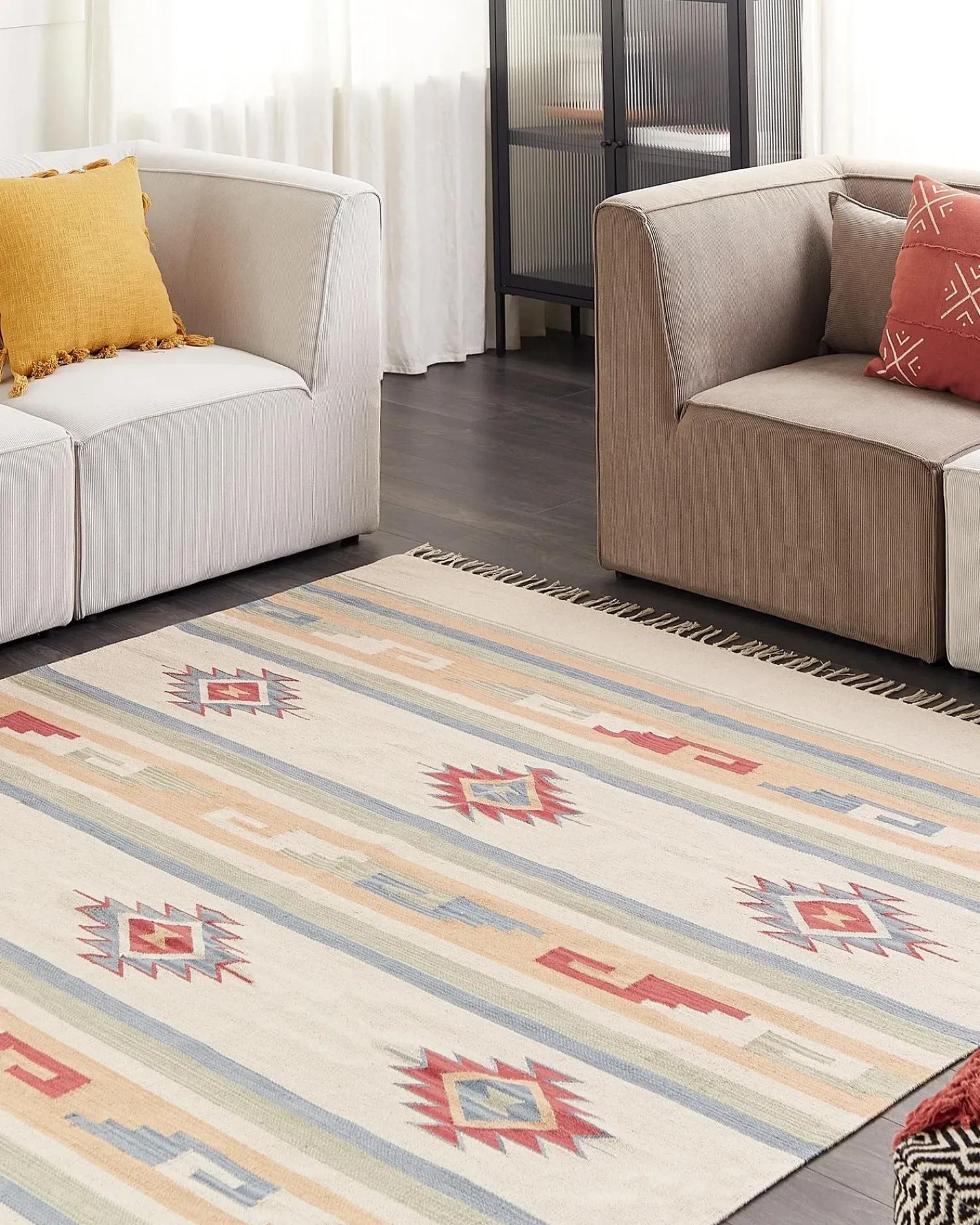Clearance Beliani Tappeto APARAN Beige Cotone Kilim Beige Blu Rosso Multicolore