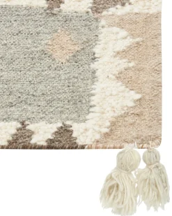 Online Beliani Tappeto ARALEZ Beige Lana Kilim Beige Marrone Grigio Multicolore