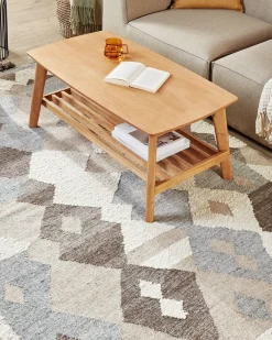 Online Beliani Tappeto ARALEZ Beige Lana Kilim Beige Marrone Grigio Multicolore
