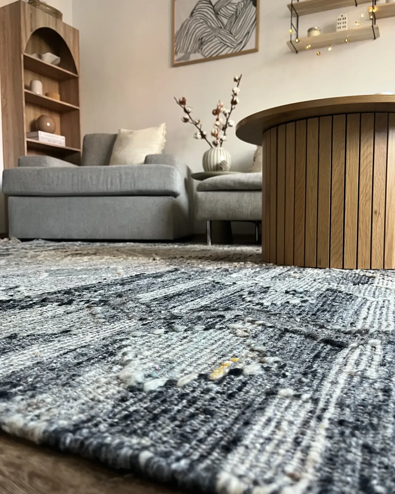 New Beliani Tappeto ARATASHEN Grigio Lana Kilim Beige Grigio