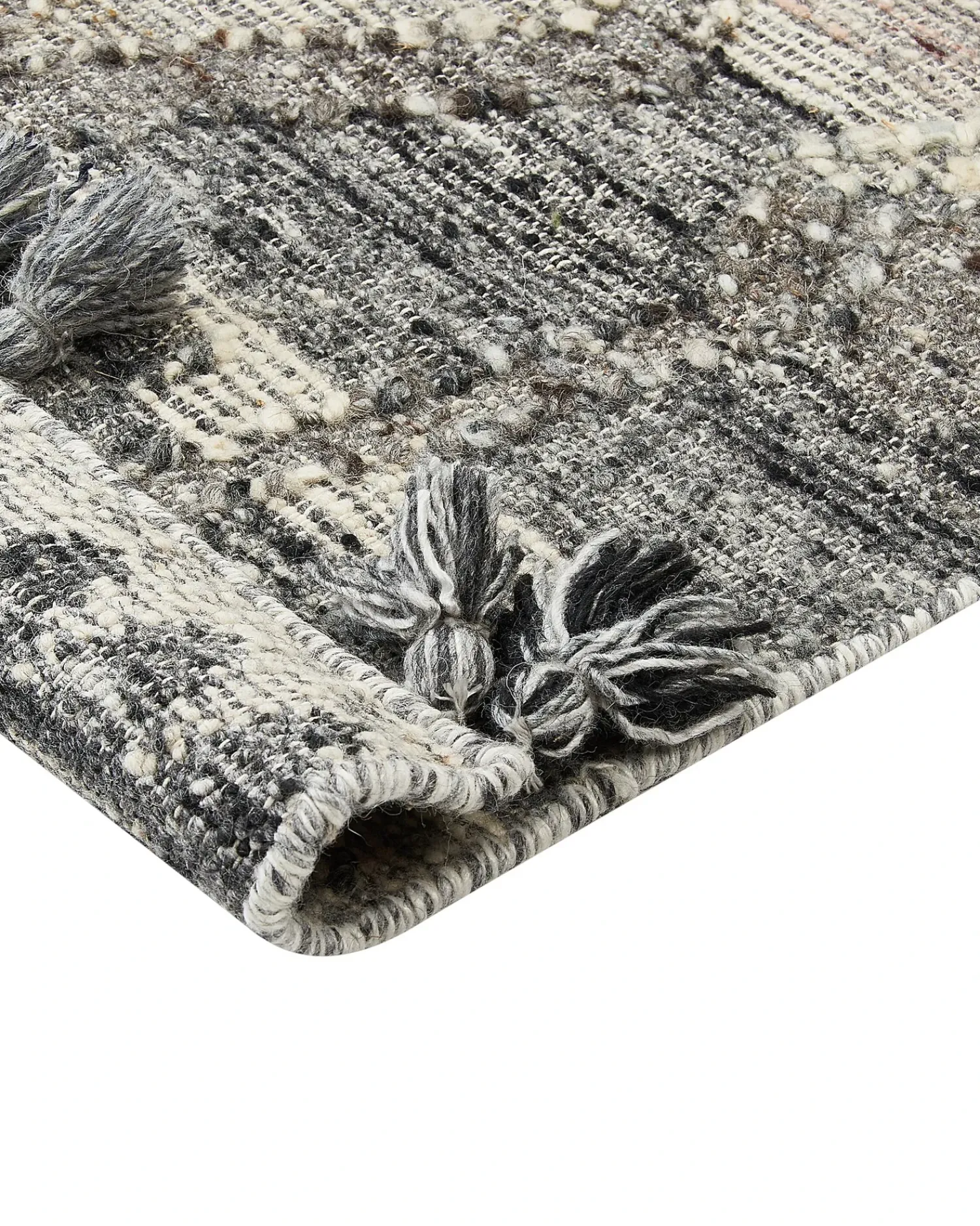 New Beliani Tappeto ARATASHEN Grigio Lana Kilim Beige Grigio