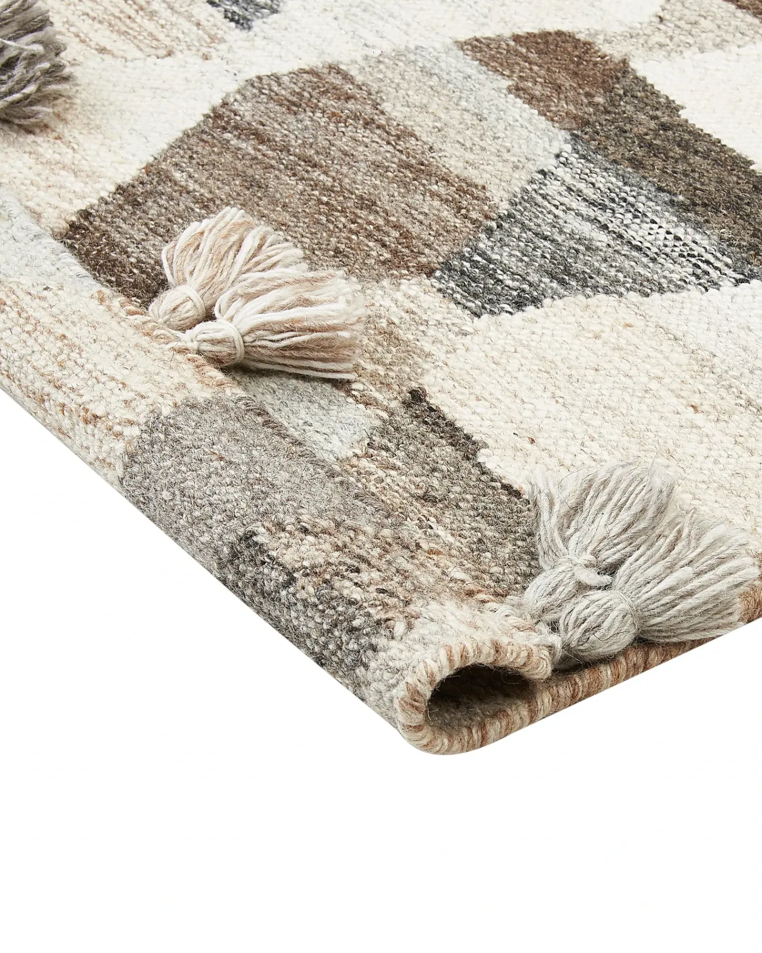 Discount Beliani Tappeto ARGAVAND Beige Lana Kilim Beige Marrone Multicolore Nero
