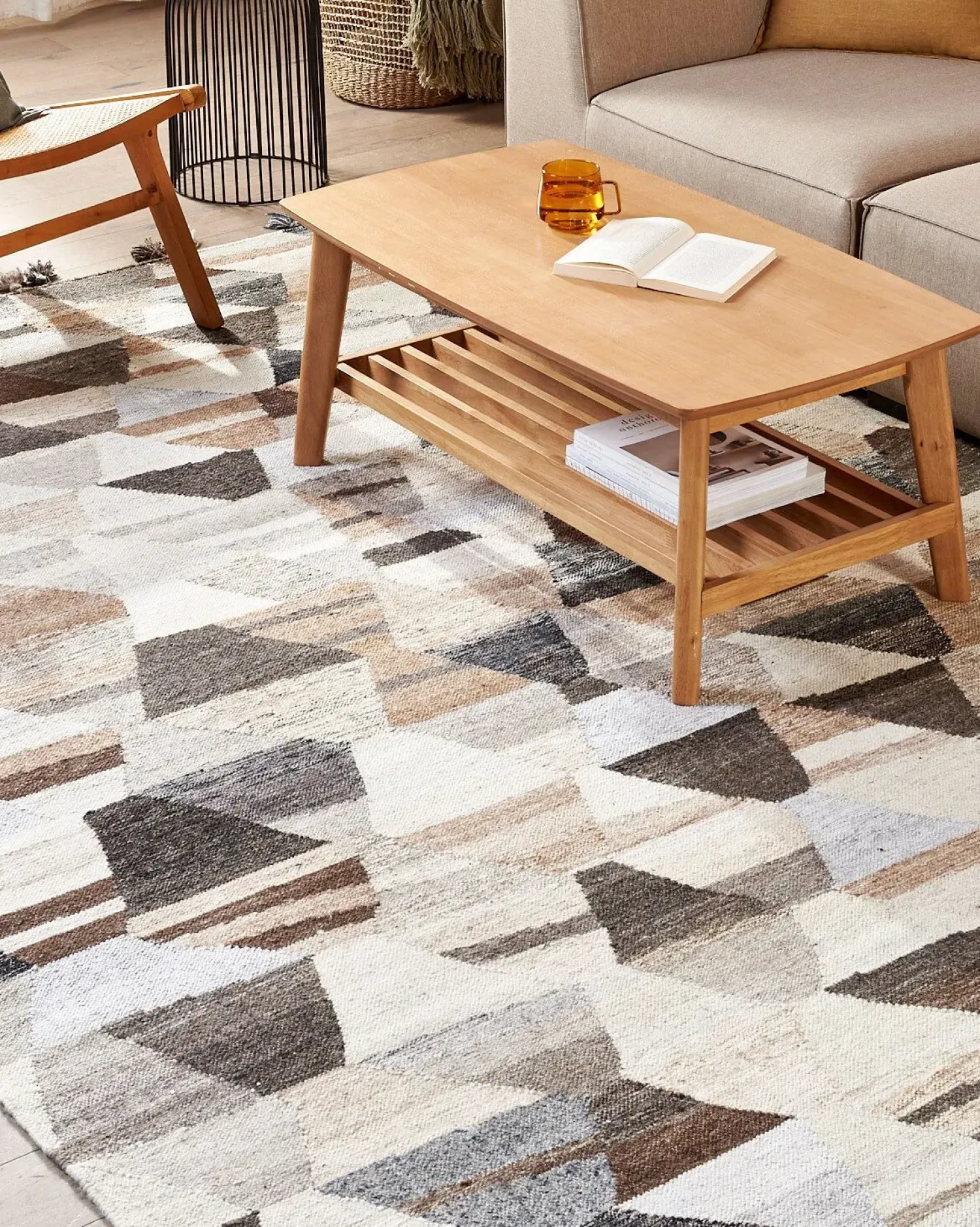 Discount Beliani Tappeto ARGAVAND Beige Lana Kilim Beige Marrone Multicolore Nero