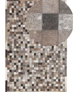 Best Beliani Tappeto ARMUTLU Grigio 160 x 230 cm Pelle naturale Beige Marrone Grigio