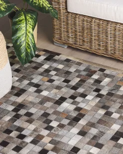 Best Beliani Tappeto ARMUTLU Grigio 160 x 230 cm Pelle naturale Beige Marrone Grigio