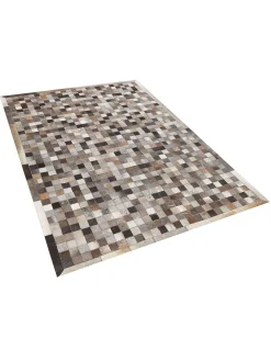 Best Beliani Tappeto ARMUTLU Grigio 160 x 230 cm Pelle naturale Beige Marrone Grigio