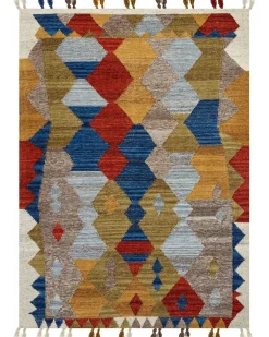 Sale Beliani Tappeto ARZAKAN Multicolore Lana Kilim Rosso Blu Verde Multicolore