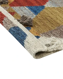 Sale Beliani Tappeto ARZAKAN Multicolore Lana Kilim Rosso Blu Verde Multicolore