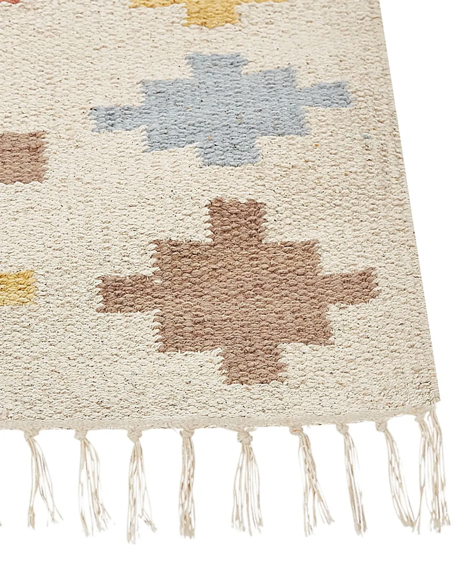 Online Beliani Tappeto ATAN Multicolore Cotone Kilim Beige Arancione Blu Giallo Multicolore
