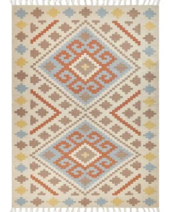 Online Beliani Tappeto ATAN Multicolore Cotone Kilim Beige Arancione Blu Giallo Multicolore