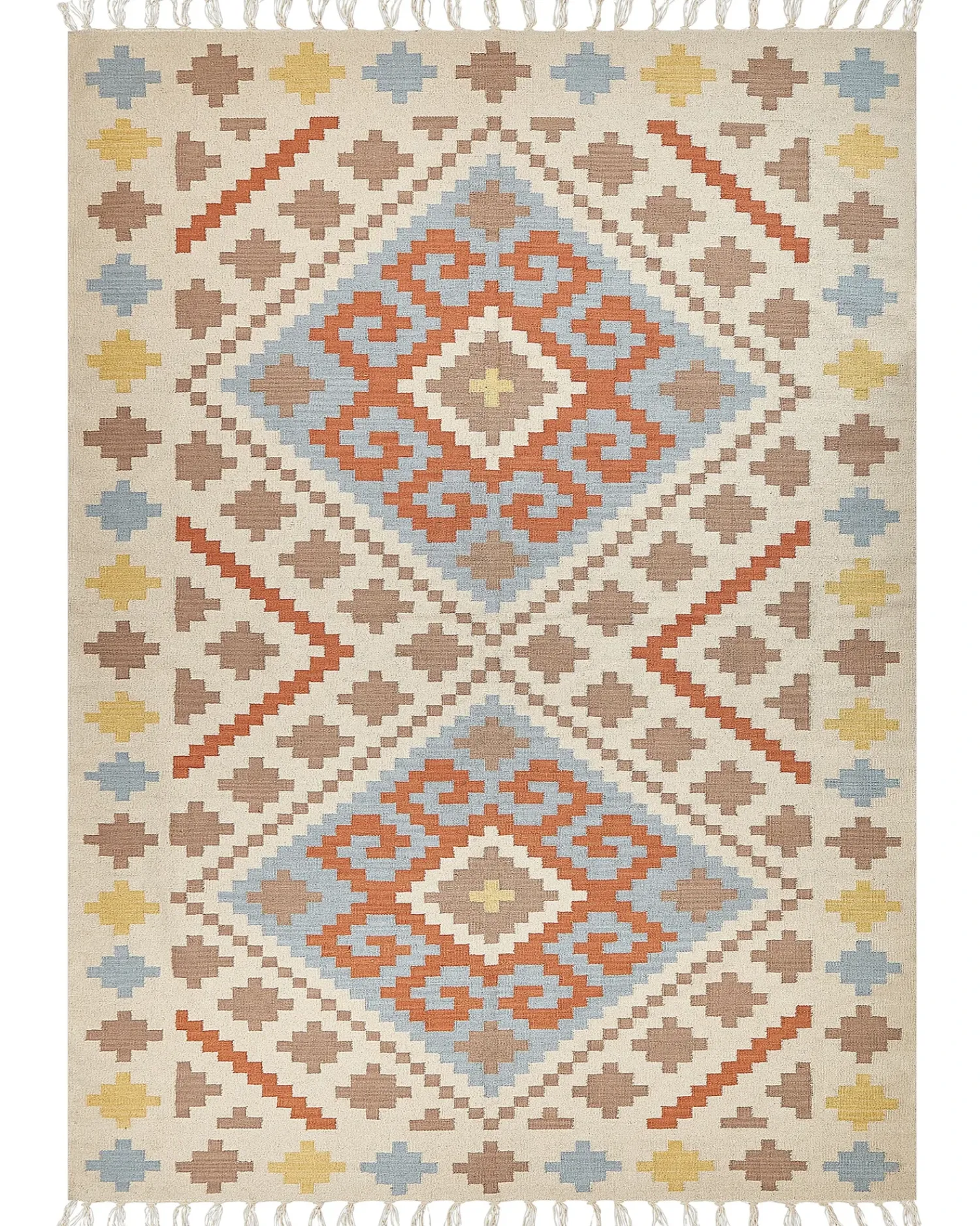 Online Beliani Tappeto ATAN Multicolore Cotone Kilim Beige Arancione Blu Giallo Multicolore