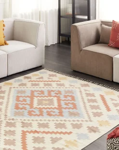 Online Beliani Tappeto ATAN Multicolore Cotone Kilim Beige Arancione Blu Giallo Multicolore