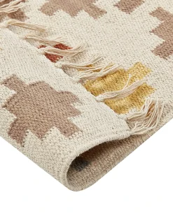Clearance Beliani Tappeto ATAN Multicolore Cotone Kilim Arancione Beige Blu Giallo Multicolore