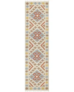 Clearance Beliani Tappeto ATAN Multicolore Cotone Kilim Arancione Beige Blu Giallo Multicolore
